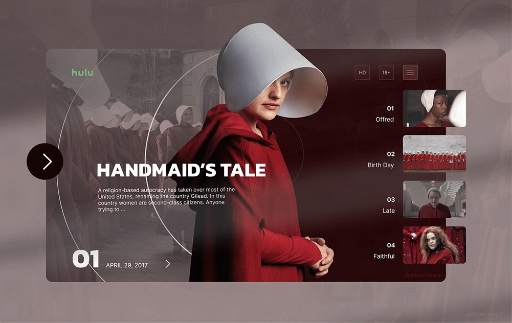 Handmaid’s Tale streaming interface presentation